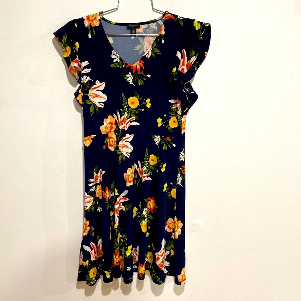 ann taylor petite navy floral dress size: XSP